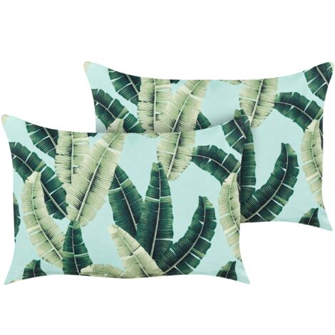 Gartenkissen 2er Set Grün Stoffbezug mit Füllung 40 x 60 cm Rechteckig