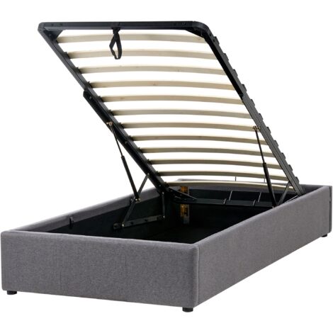 Bett mit Stauraum ohne Kopfteil Stoff DINAN 90 x 200 cm Dunkelgrau