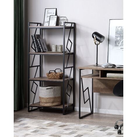Regal Dunkler Holzfarbton Schwarz Spanplatte Metall 143 x 64 x 40 cm Industriell Trendy Praktisch 4 Fächer Viel Stauraum Wohnzimmer