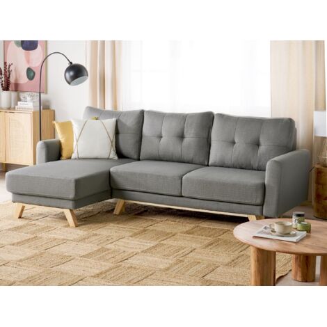 L-förmiges Ecksofa Mit Chaiselongue - 3-Sitzer In Grau Baumwoll-Leinen