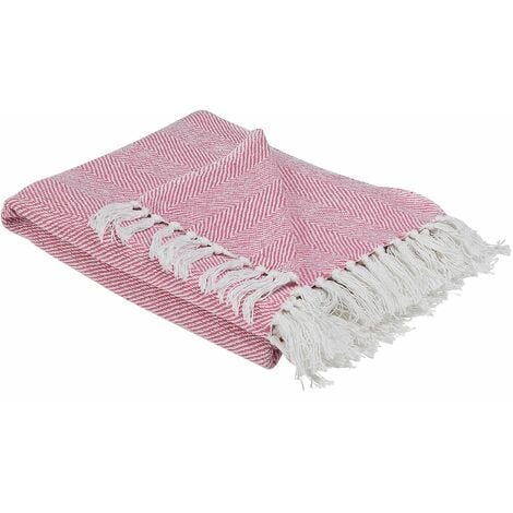 130x160 handgewebt Kuscheldecke mit Fransen rosa Tangier Klassische Baumwolle cm