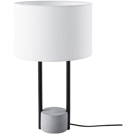 Tischlampe Schwarz Metall 60 cm Stoffschirm Weiß Säulenform Lampenfuß aus Beton Kabel mit Schalter Moderner Stil