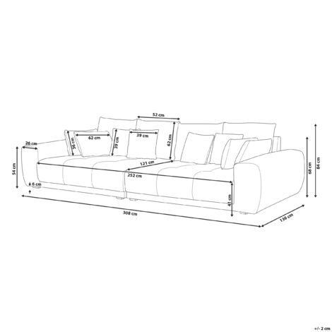 Sofa Hellgrau / Hellbeige Stoffbezug und Kunstleder für 4 Personen mit 8 Dekokissen Skandinavisch Wohnlandschaft Wohnzimmer Ausstattung Möbel
