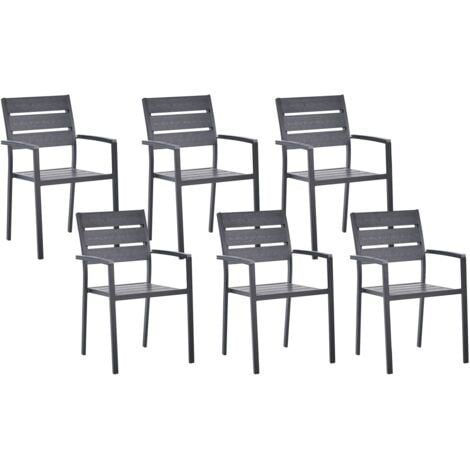Gartenstuhl 6er Set Schwarz Kunstholz und Aluminium Stapelbar mit