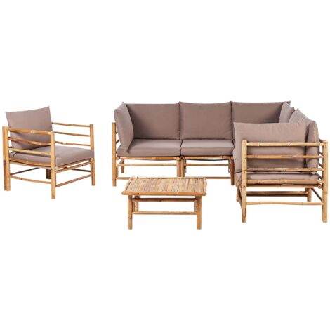 Lounge Set mit Tisch 6-Sitzer CERRETO Taupe Bambus (1/5)