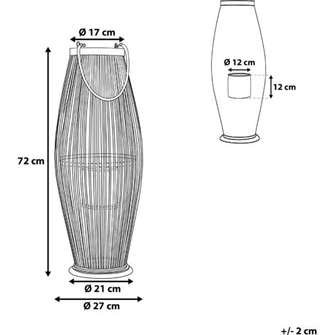 Dekorative Laterne Schwarz mit Kerzenhalter 72 cm Höhe aus Bambus/Glas für den Innen- und Aussenbereich Modern
