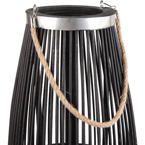 Dekorative Laterne Schwarz mit Kerzenhalter 72 cm Höhe aus Bambus/Glas für den Innen- und Aussenbereich Modern