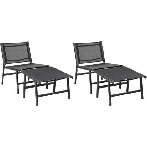 Gartenstuhl 2er Set Schwarz Aluminium mit Hocker Schnelltrocknende