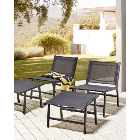 Gartenstuhl 2er Set Schwarz Aluminium mit Hocker Schnelltrocknende