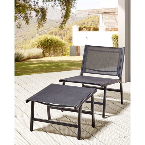 Gartenstuhl Schwarz Aluminium mit Hocker Schnelltrocknende Bespannung