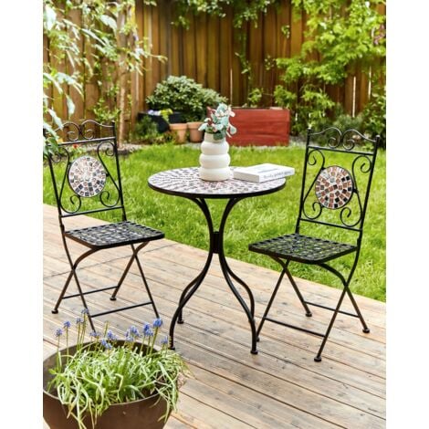 Gartenstühle 2er Set Schwarz u. Gold aus Metall Mosaik Muster