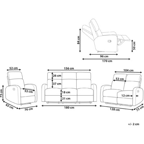 Sofa Set Taupe Samt Elektrisch Verstellbar mit Fußablage Relaxfunktion