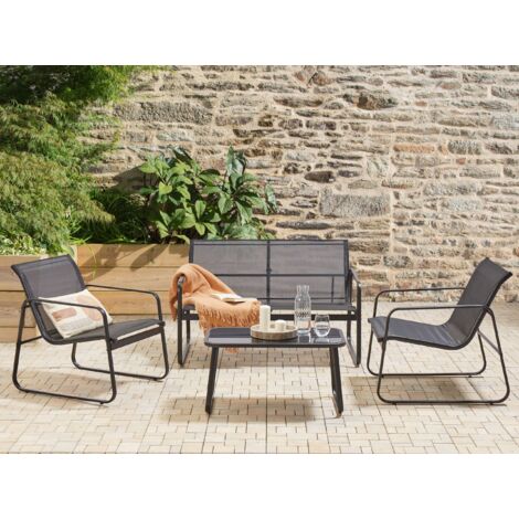 Lounge Set Schwarz aus Metall 4Sitzer Gartentisch Gartensofa 2