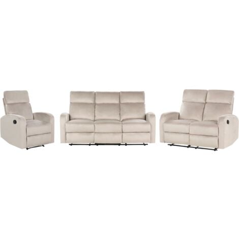 Sofa Set Taupe Samt Manuell Verstellbar mit Fußablage Relaxfunktion