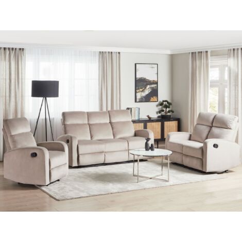 Sofa Set Taupe Samt Manuell Verstellbar mit Fußablage Relaxfunktion