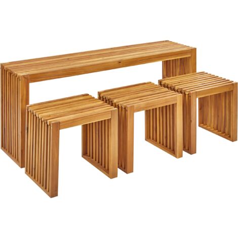 Gartenmöbel Set Hellbraun Akazienholz 3Sitzer 4Teilig Rustikal Modern