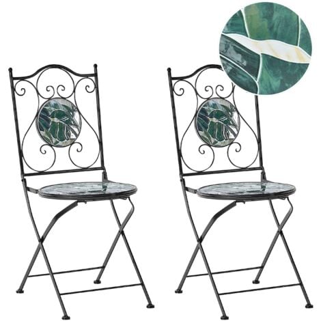 Gartenstühle 2er Set Schwarz u. Grün aus Metall Mosaik Muster