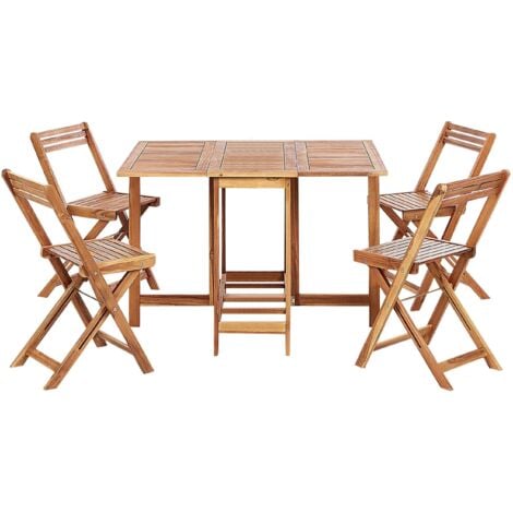 Gartenmöbel Set Hellbraun Akazenholz 5Teilig Klapptisch mit 4