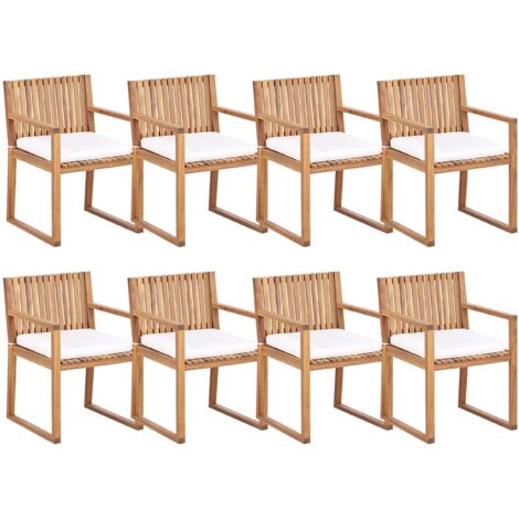 Gartenstuhl 8er Set Hellbraun Zertifiziertes Akazienholz mit Sitzkissen