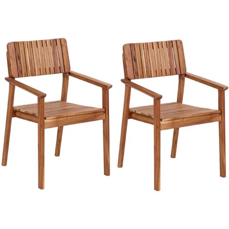 Gartenstuhl 2er Set Hellbraun Akazenholz mit Armlehnen Hohe Rückenlehne