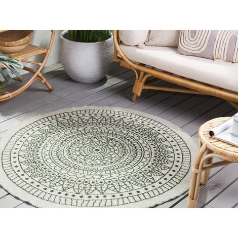 Moderner Teppich Rund mit in und cm Grün Yalak 140 Muster Weiß ⌀
