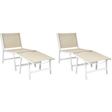 Gartenstuhl 2er Set Beige Aluminium mit Hocker Schnelltrocknende