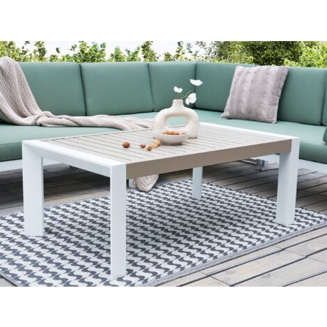 Garten Beistelltisch Weiß u. Taupe Aluminium Rechteckig 120 x 70 cm