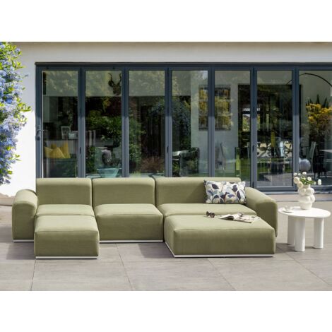 Lounge Set Olivgrün OlefinStoffbezug und Aluminium 5teilig für 7