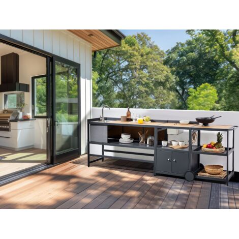 Beliani Outdoor Küchenschrank Schwarz Mit Edelstahl Spüle - Gartenküche 80x50x90cm