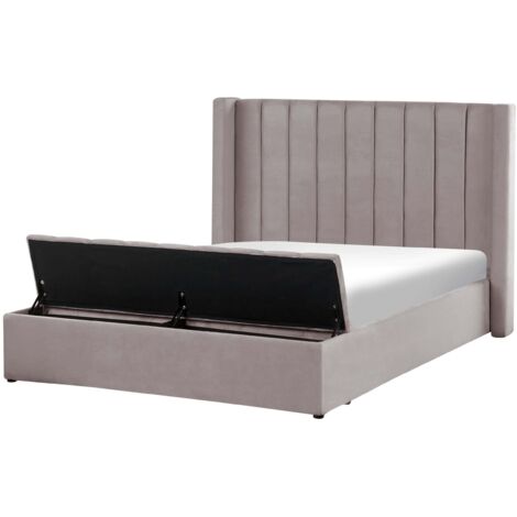 Wasserbett mit Stauraumbank NOYERS Samtstoff Grau 140 x 200 cm (1/5)