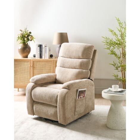 Sessel Beige Stoff Elektrisch Verstellbar mit Armlehnen Fußablage
