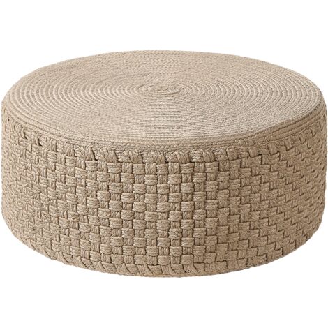 Outdoor Pouf Beige 70 cm Rund Handgewebt Garten Hocker Accessoires Boho Stil