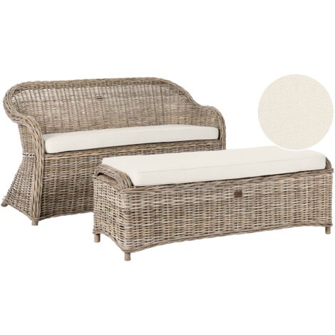 Gartenbank mit Auflage SUSUA 150 cm mit Ottomane Rattan Naturfarben (1/5)