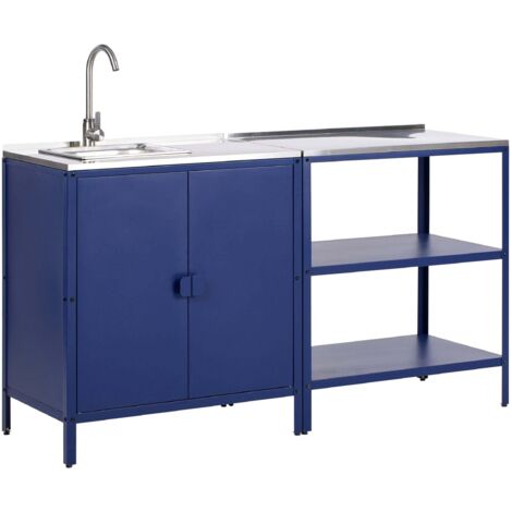 Outdoor-Küche 2er Set mit Spüle VILAMA Metall Blau (1/5)