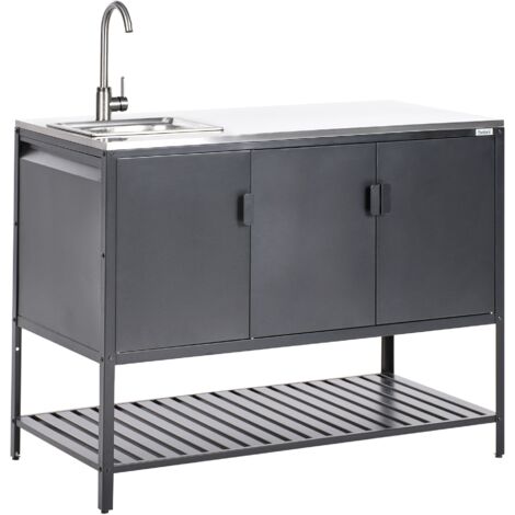 Outdoor-Küchenschrank mit Spüle MAENZA Metall Schwarz (1/5)