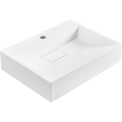 Keramik Wandwaschbecken 60x42cm - Weißes Hängewaschbecken Komplettset