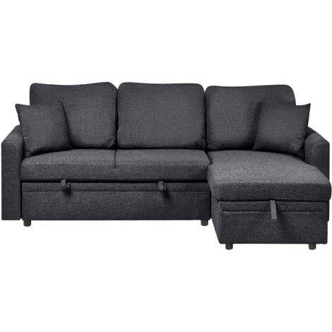 Eckschlafsofa 3-Sitzer NASSJO Kunstleinen Schwarz linksseitig (1/5)