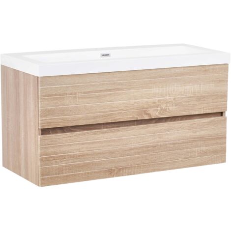 Wandmontierter Waschtischunterschrank mit Waschbecken URUCU 100 cm Hellbraun (1/5)