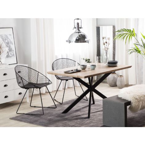 Esstisch Hellraun / Schwarz 80 x 140 cm Holzfurnierte MDF Tischplatte Metallfüßen Rechteckig Modern