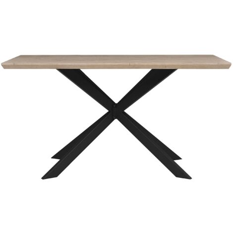 Esstisch Hellraun / Schwarz 80 x 140 cm Holzfurnierte MDF Tischplatte Metallfüßen Rechteckig Modern