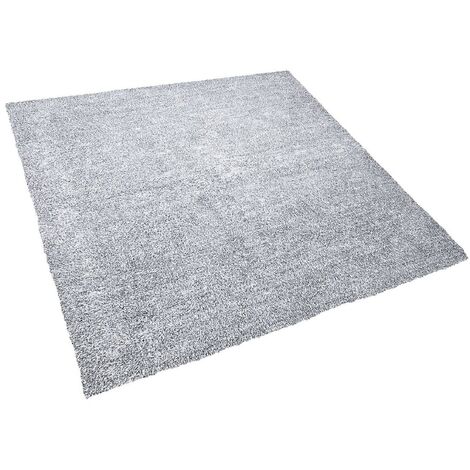 Teppich Grau Meliert Polyester 200 x 200 cm Quadratisch Hochflor Modern Maschinengetuftet Fußbodenheizung Geeignet Wohnzimmer Schlafzimmer Flur