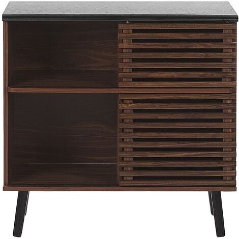 Sideboard Dunkler Holzfarbton MDF Platte Massivholz 80 x 80 x 40 cm Rustikal Retro Dunkler Holzoptik 2 Schiebetüre Wohnzimmer