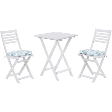 Bistro Set inkl. Kissen klappbar FIJI Akazienholz Blau (1/5)