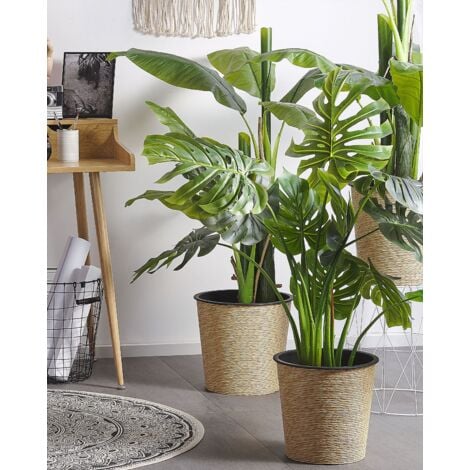 Kunstpflanze Grün und Schwarz Kunststoff 113 cm Monstera Badezimmer