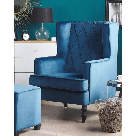 Sessel Blau Samtstoff Mit Hocker Wohnzimmerausstattung Salon Schlafzimmer Essbereich