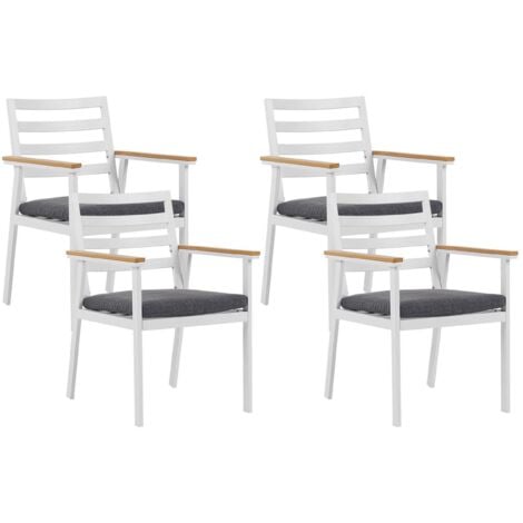 Gartenstuhl Set 4er Set Weiß Alumunium Graues Sitzkissen Outdoor Indoor