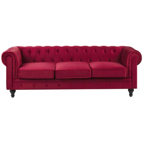 Sofa 3-Sitzer CHESTERFIELD Samtstoff Dunkelrot