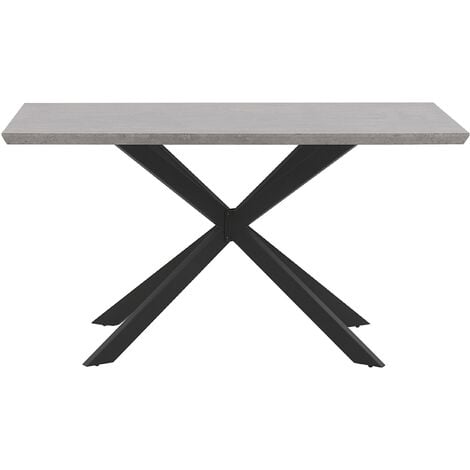 Esstisch Betonoptik Schwarz 140 x 80 cm Holzfurnierte MDF Tischplatte Metallfüße Rechteckig Modern