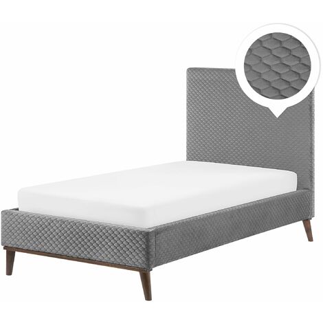 Polsterbett Samtstoff Grau 90 x 200 cm Mit Lattenrost Gesteppte Kopfteil Modern – Grau