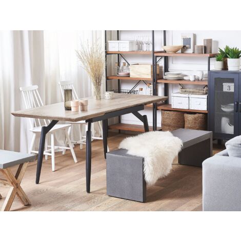 Esstisch Braun MDF-Platte für 8 Personen 140x80 cm ausziehbar 180 x 80 cm rechteckig mit Metallgestell Schwarz Wohnküche Esszimmer Wohnzimmer